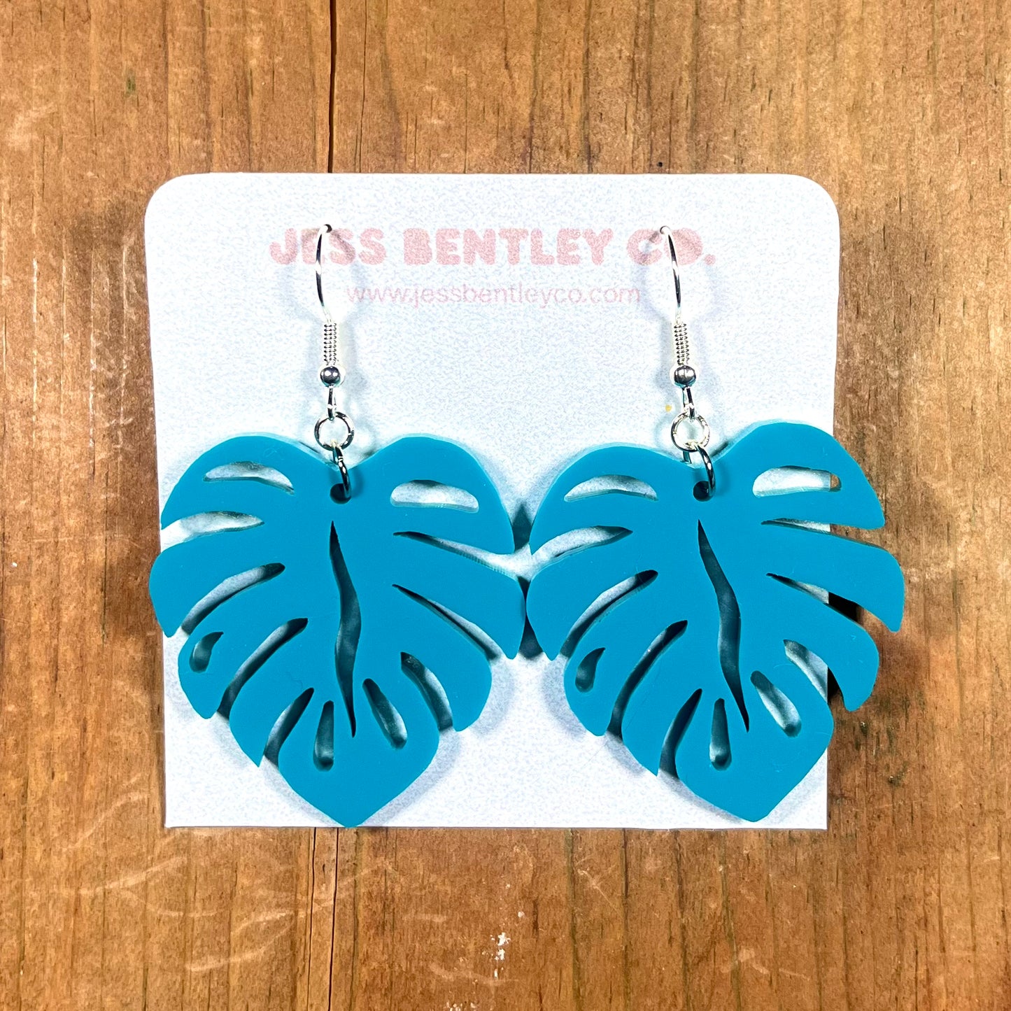Monstera Earrings - Blue Acrylic