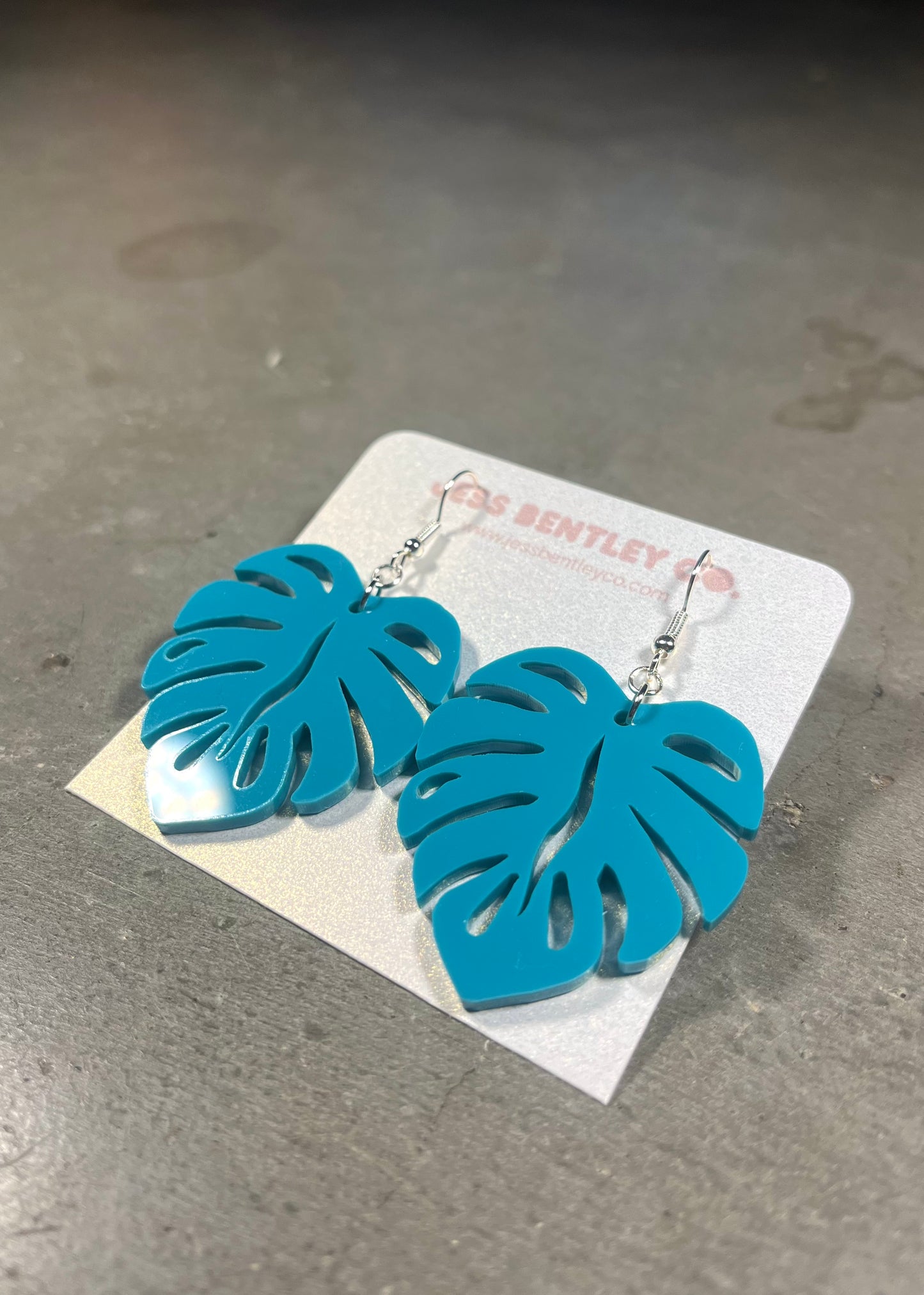 Monstera Earrings - Blue Acrylic