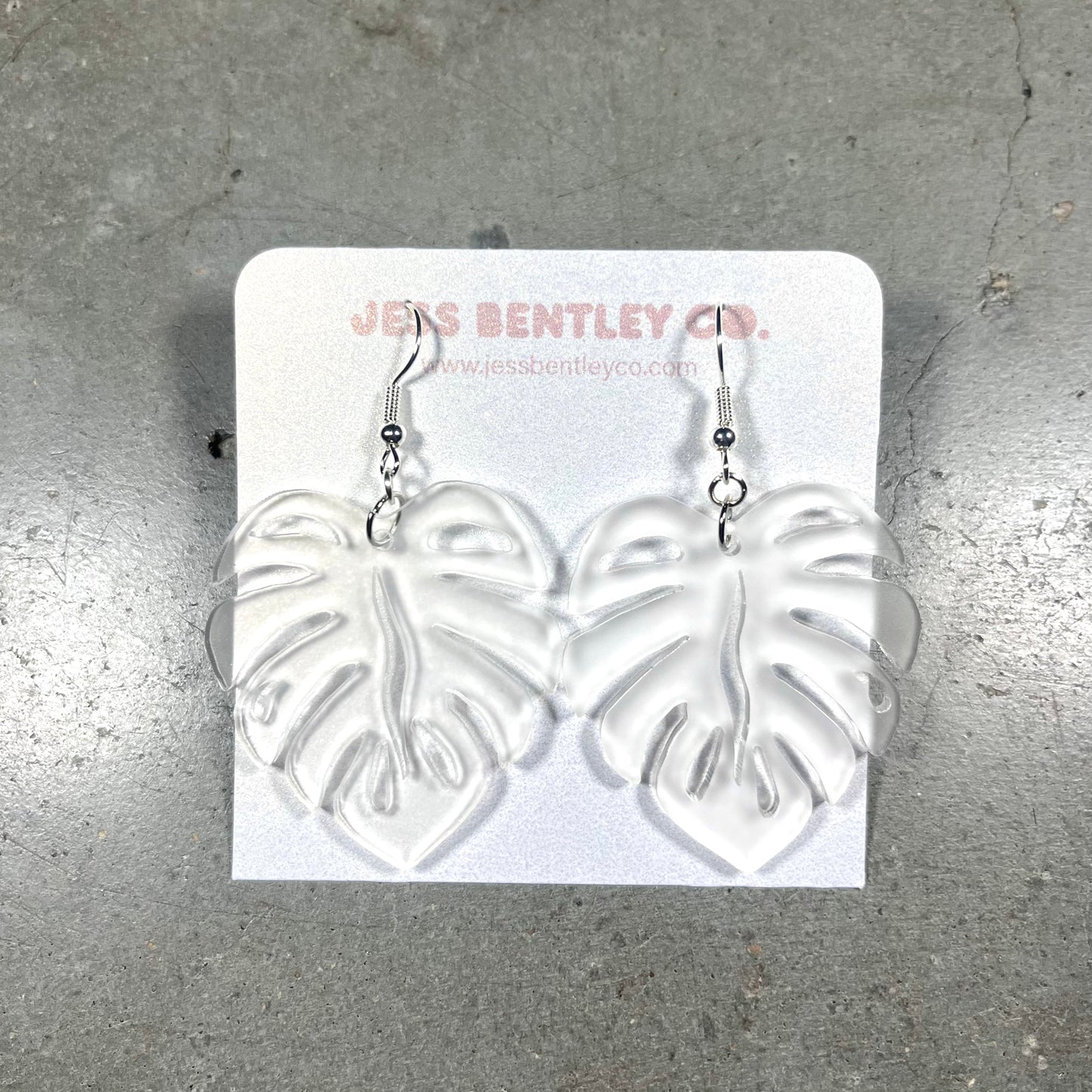 Monstera Earrings - Frosted Clear Acrylic