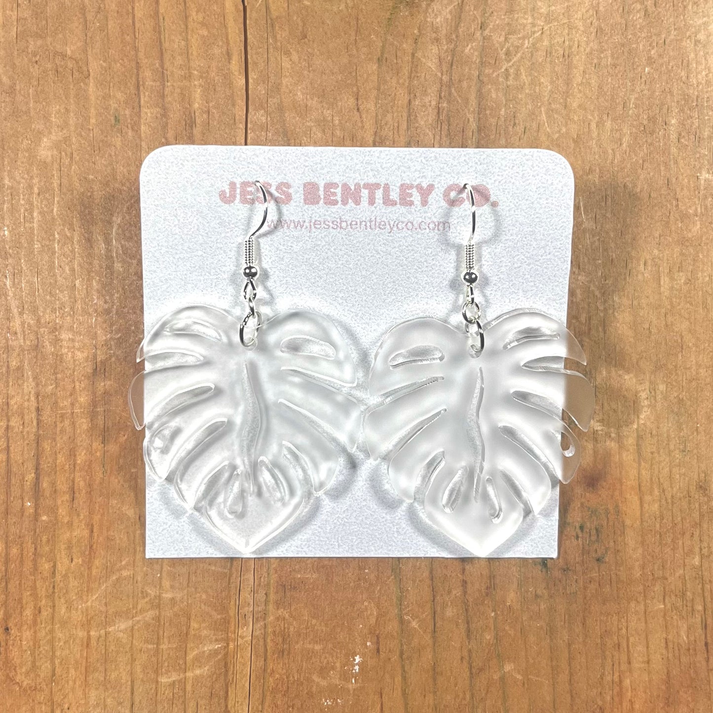 Monstera Earrings - Frosted Clear Acrylic
